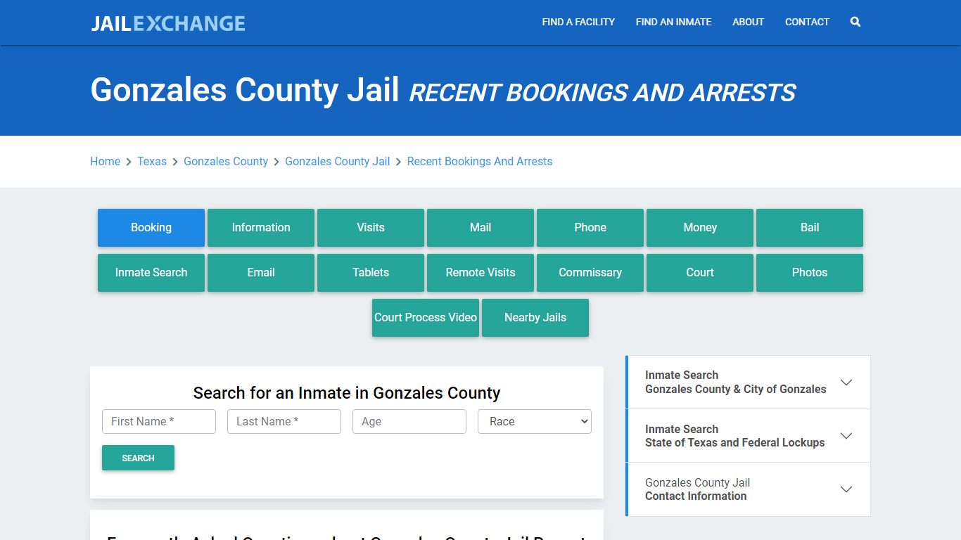 Gonzales County Jail Recent Bookings And Arrests - Jail Exchange